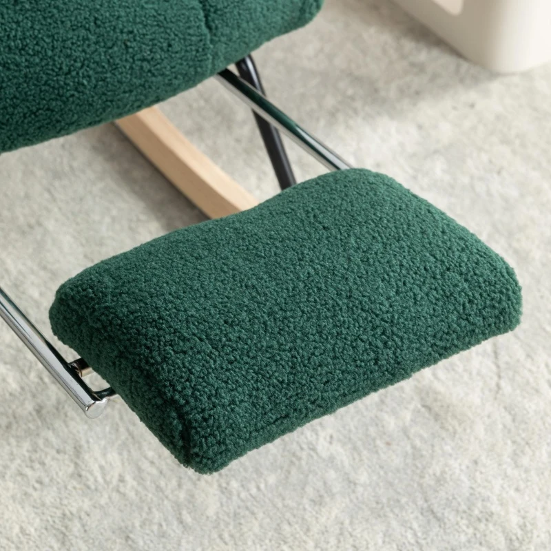 Cozy Teddy Fabric Rocking Chair with Adjustable Footstool, Ergonomic Nursery Chair for Living Room Bedroom, 37-49'' L x 26"W x 35-36" H, Green