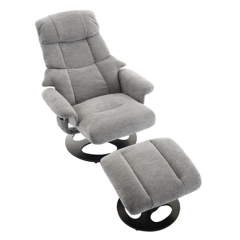 Ergonomic Recliner Chair with Ottoman and Massage, Cozy Swivel Lounge Chair with Heated Seat and 140° Recline, 32'' L x 33" W x 43.5" H, Grey