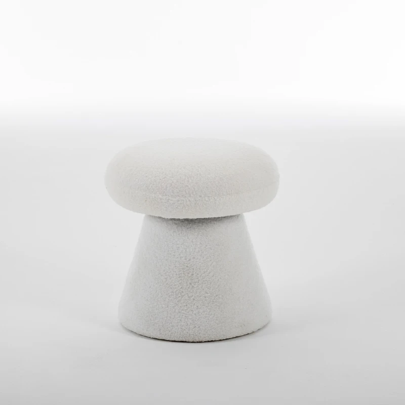 Cozy Teddy Fabric Mushroom Ottoman with 360-Degree Swivel, Versatile Shoe-Changing Stool for Bedroom Living Room, 16'' L x 16"W x 17.5" H, White