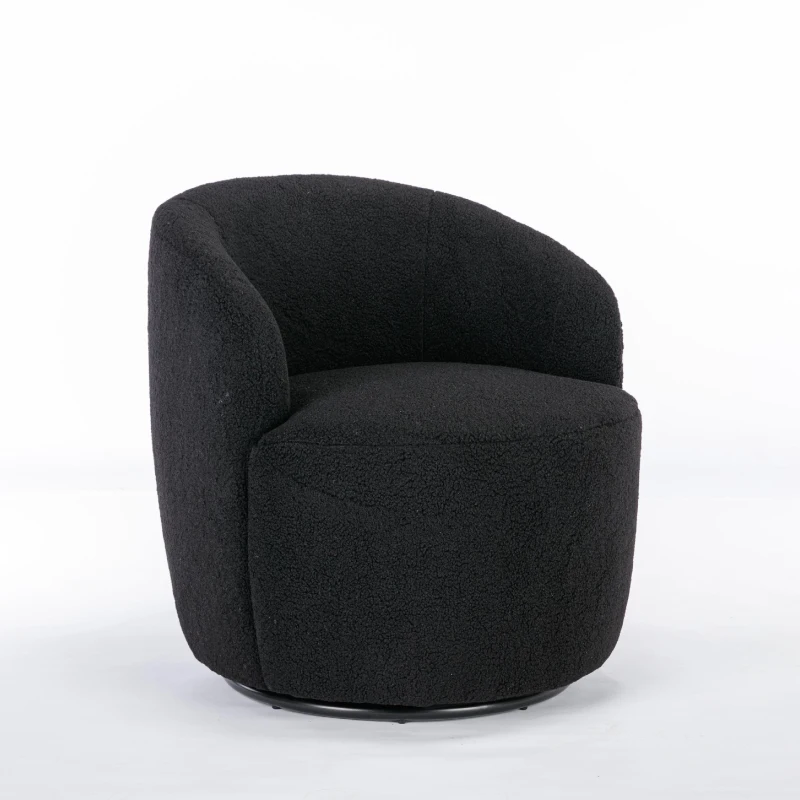 Cozy Teddy Fabric Swivel Accent Chair with Ergonomic Backrest, Classic Barrel Armchair with 360° Rotation, 25.5'' L x 25.5" W x 27.5" H, Black
