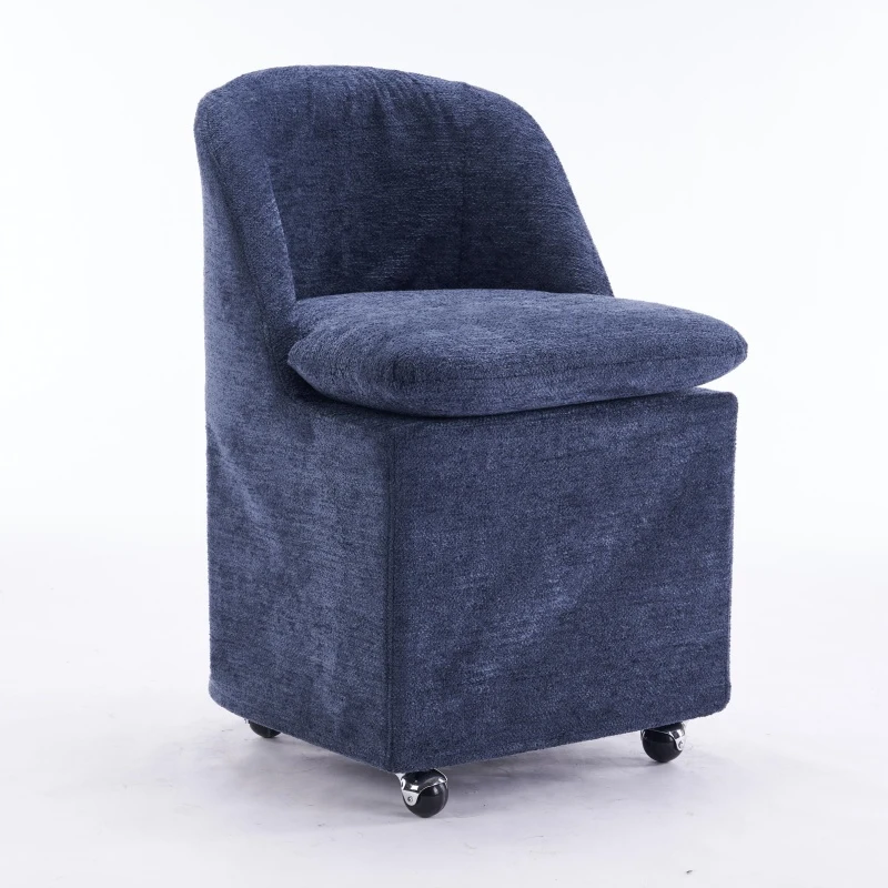Modern Set of 2 Upholstered Dining Chairs with Soft Chenille, Ergonomic Side Chairs with 360° Swivel Wheels, 21'' L x 21" W x 31" H, Blue