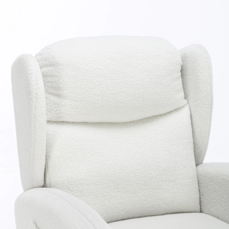Elegant Teddy Fabric Rocking Chair with Ergonomic Backrest and Plush Filling, Accent Chair with Wooden Legs, 38'' L x 28" W x 40" H, Ivory