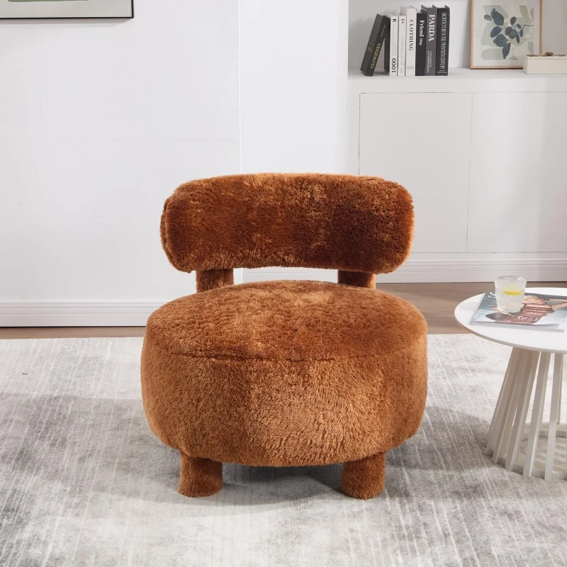 Cozy Fur Fabric Accent Chair with Padded Seat Cushion, Stylish Slipper Chair for Living Room Bedroom Vanity, 28.5'' L x 28.5"W x 30" H, Khaki