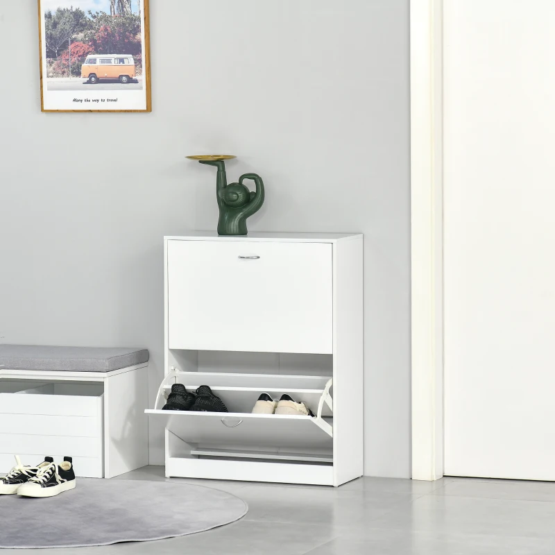 HOMCOM Shoe Cabinet with 2 Flip Drawers, Narrow Shoe Storage Cabinet with Adjustable Shelves for Entryway, Hallway, White