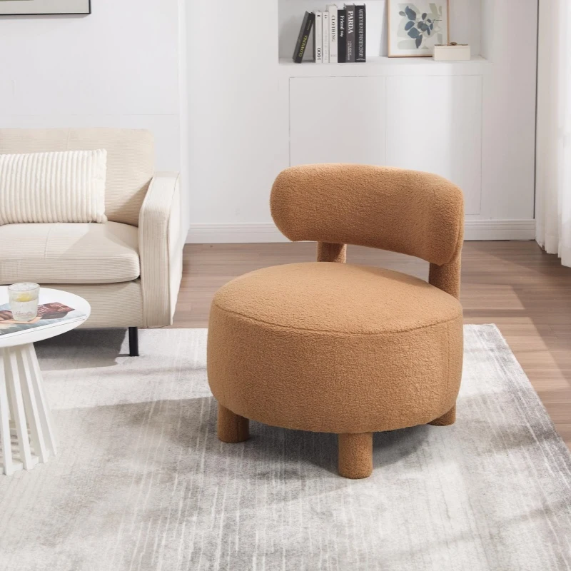 Cozy Teddy Fabric Accent Chair with Padded Seat Cushion, Versatile Slipper Chair for Living Room Bedroom Vanity, 28.5'' L x 28.5"W x 30" H, Khaki