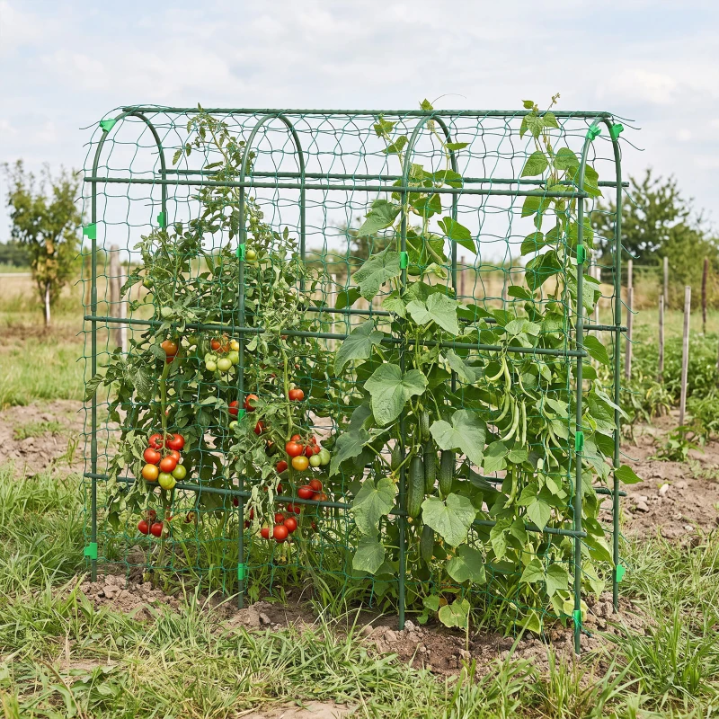 Outsunny Metal Garden Trellis, Arch Trellis for Climbing Plants Outdoor, A-Frame, with Climbing Net, 17" x 72" x 72", Green