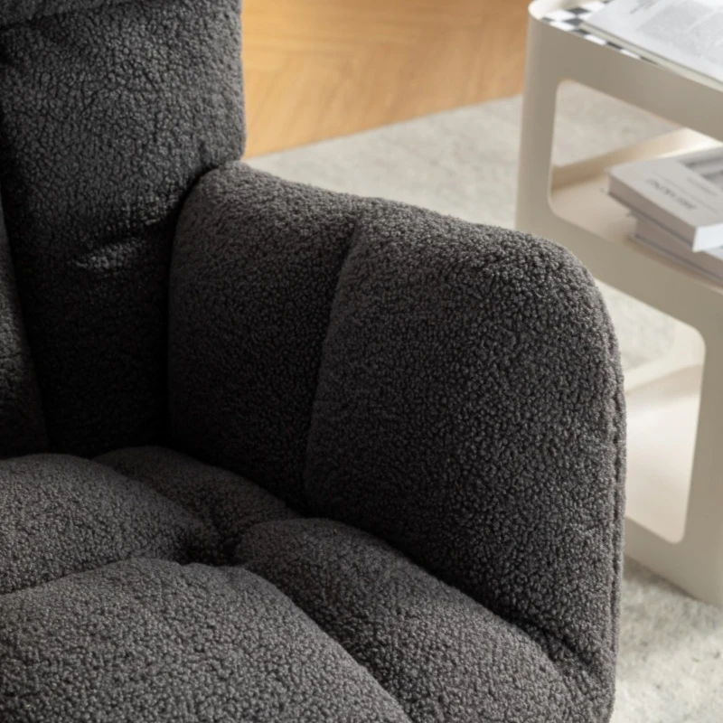 Soft Teddy Fabric Rocking Chair with Adjustable Footrest, Ergonomic Nursery Chair for Living Room , 37-49'' L x 26"W x 35-36" H, Dark Gray