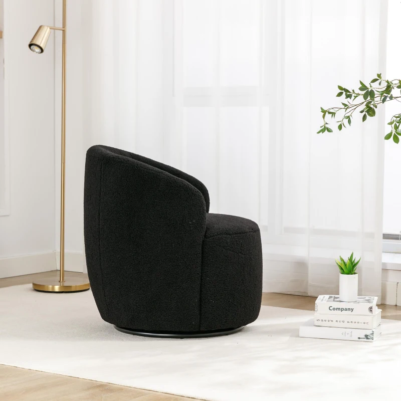 Cozy Teddy Fabric Swivel Accent Chair with Ergonomic Backrest, Classic Barrel Armchair with 360° Rotation, 25.5'' L x 25.5" W x 27.5" H, Black