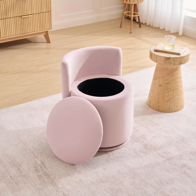 Elegant Velvet Accent Chair with 360° Swivel and 20L Hidden Storage, Chic Barrel Chair with Curved Backrest, 18.5'' L x 18.5" W x 22" H, Pink