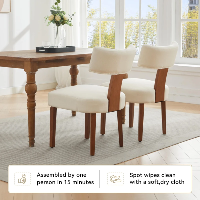 Modern Linen Armless Dining Chair with Padded Seat Cushion, Stylish Side Chair for Dining Room Living Room, 24.5'' L x 20.5"W x 34" H, Beige