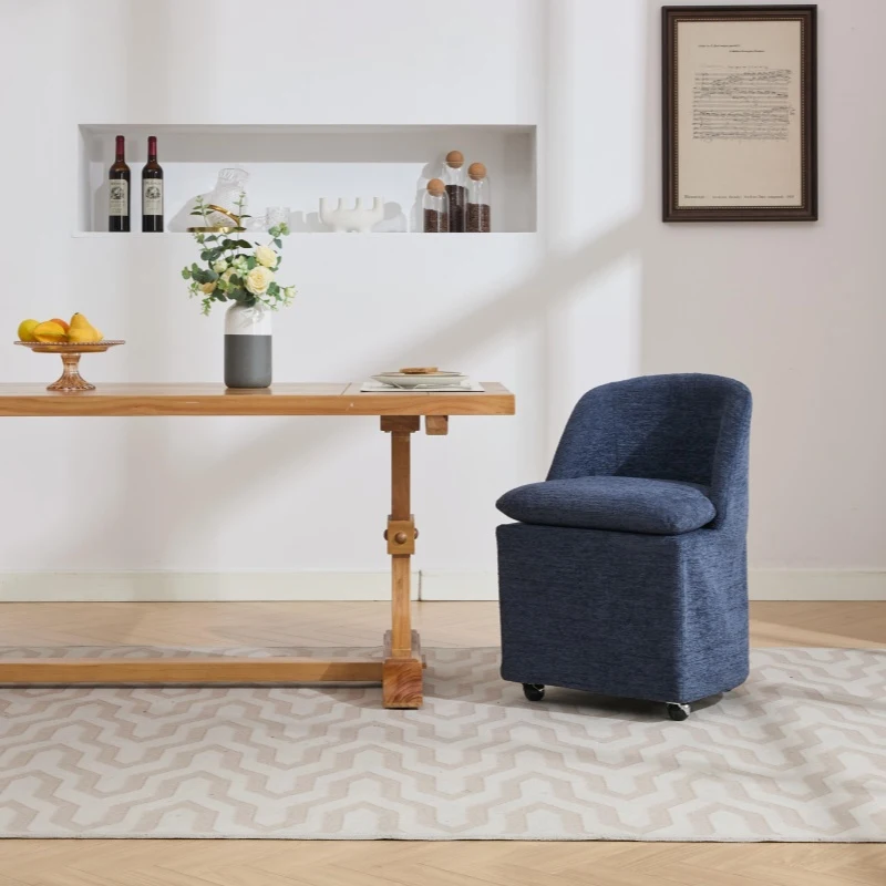Modern Set of 2 Upholstered Dining Chairs with Soft Chenille, Ergonomic Side Chairs with 360° Swivel Wheels, 21'' L x 21" W x 31" H, Blue