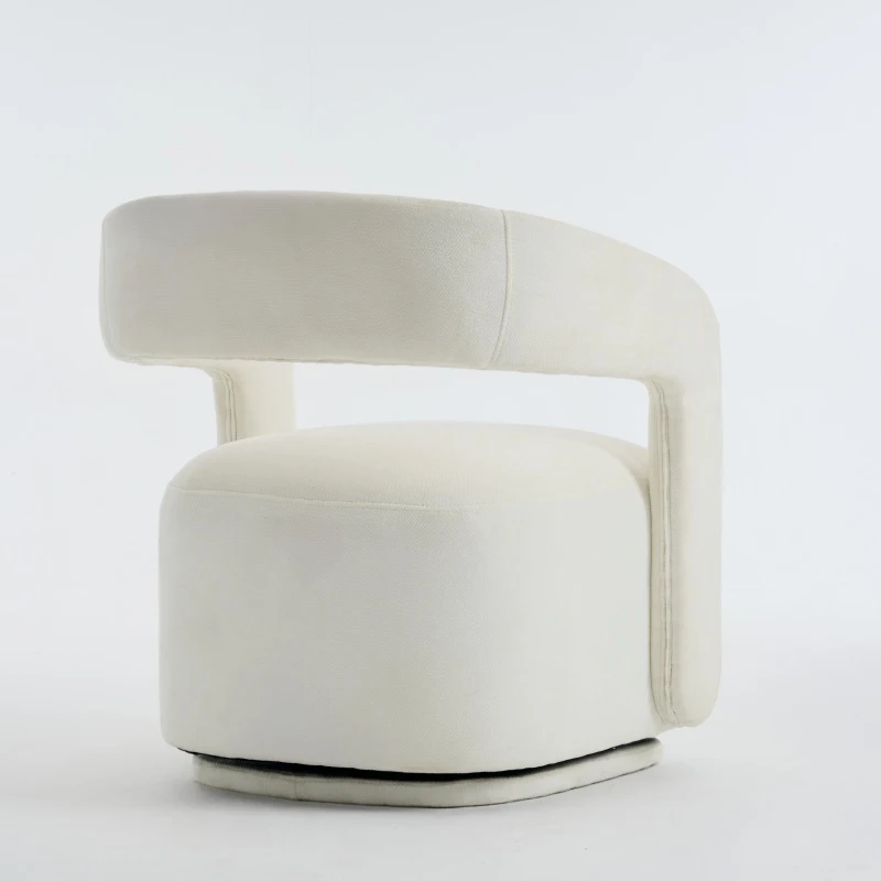 Cozy Chenille Swivel Accent Armchair with Curved Backrest, Stylish Barrel Leisure Chair for Living Room Study, 27.5'' L x 25.5"W x 29" H, White