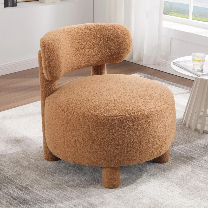Cozy Teddy Fabric Accent Chair with Padded Seat Cushion, Versatile Slipper Chair for Living Room Bedroom Vanity, 28.5'' L x 28.5"W x 30" H, Khaki