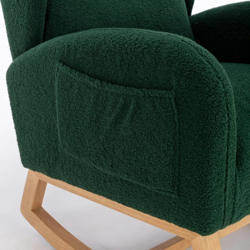 Elegant Teddy Fabric Rocking Chair with Ergonomic Backrest and Plush Filling, Accent Chair with Wooden Legs, 38'' L x 28" W x 40" H, Green