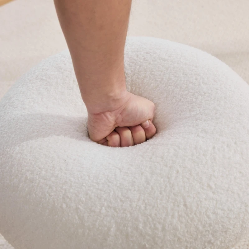 Cozy Teddy Fabric Mushroom Ottoman with 360-Degree Swivel, Versatile Shoe-Changing Stool for Bedroom Living Room, 16'' L x 16"W x 17.5" H, White