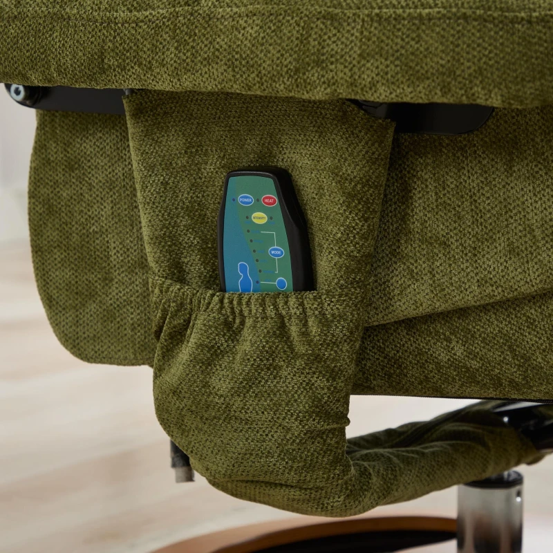 Ergonomic Recliner Chair with Ottoman and Massage, Cozy Swivel Lounge Chair with Heated Seat and 140° Recline, 32'' L x 33" W x 43.5" H, Green