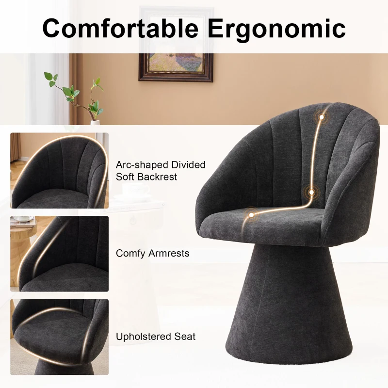 Comfortable Chenille Swivel Accent Armchair with Curved Backrest, Versatile Vanity Chair for Living Room, 22.5'' L x 22"W x 31.5" H, Gray