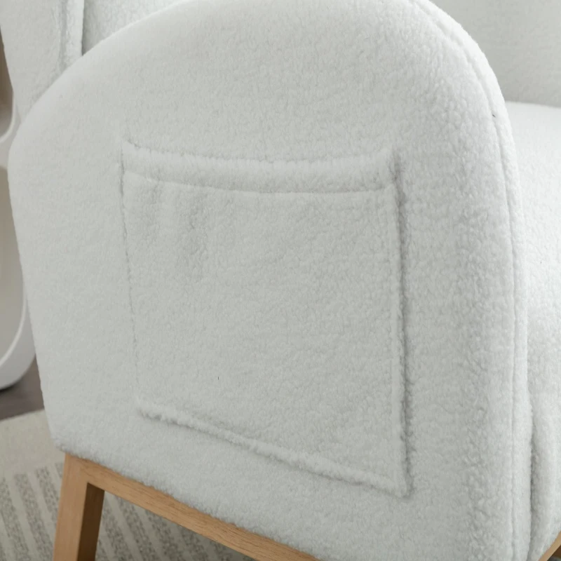 Elegant Teddy Fabric Rocking Chair with Ergonomic Backrest and Plush Filling, Accent Chair with Wooden Legs, 38'' L x 28" W x 40" H, Ivory