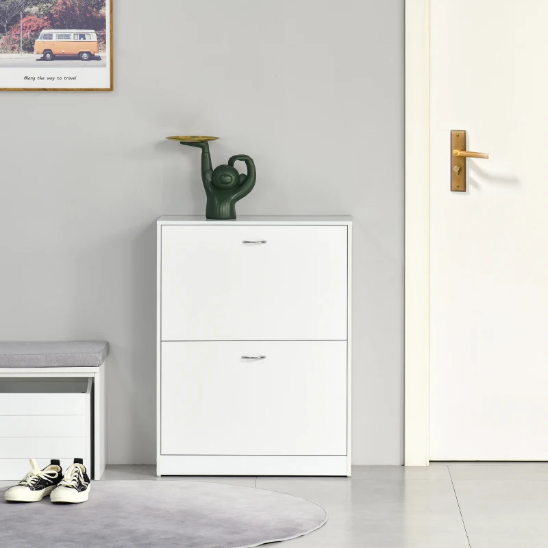 HOMCOM Shoe Cabinet with 2 Flip Drawers, Narrow Shoe Storage Cabinet with Adjustable Shelves for Entryway, Hallway, White
