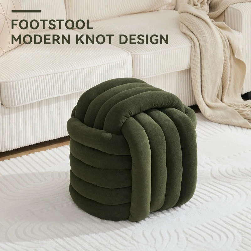 Cozy Modern Knot Design Ottoman with Soft Chenille and Foam Filling, Chic Makeup Stool with No Assembly, 19.5'' L x 19.5" W x 17.5" H, Green