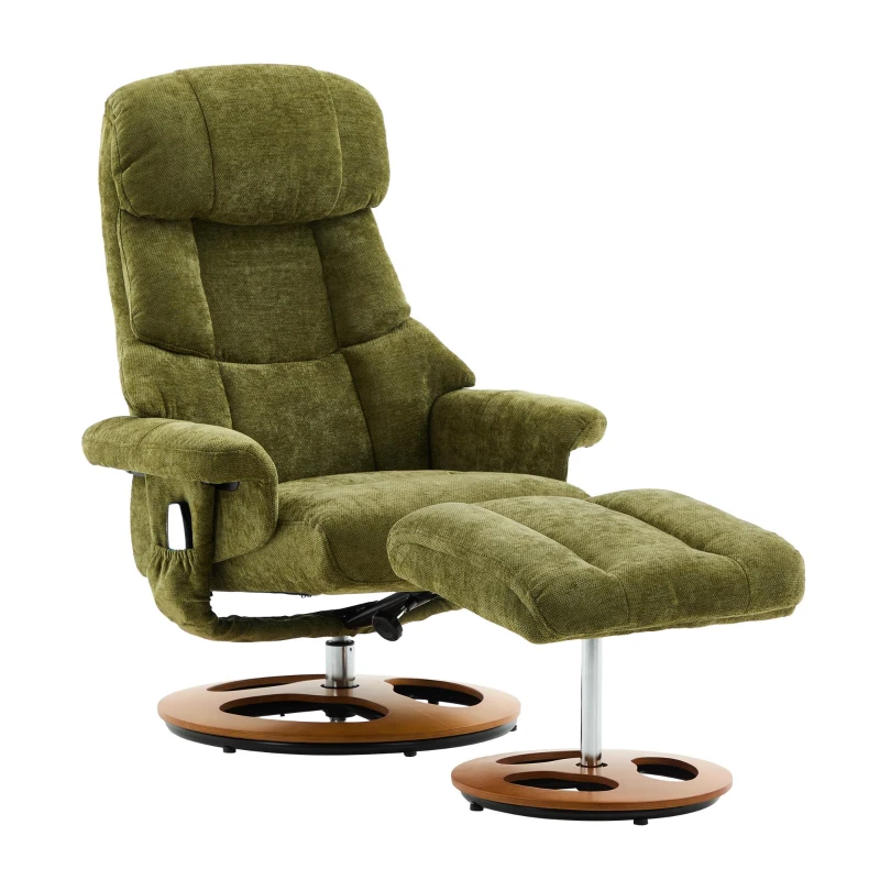 Ergonomic Recliner Chair with Ottoman and Massage, Cozy Swivel Lounge Chair with Heated Seat and 140° Recline, 32'' L x 33" W x 43.5" H, Green