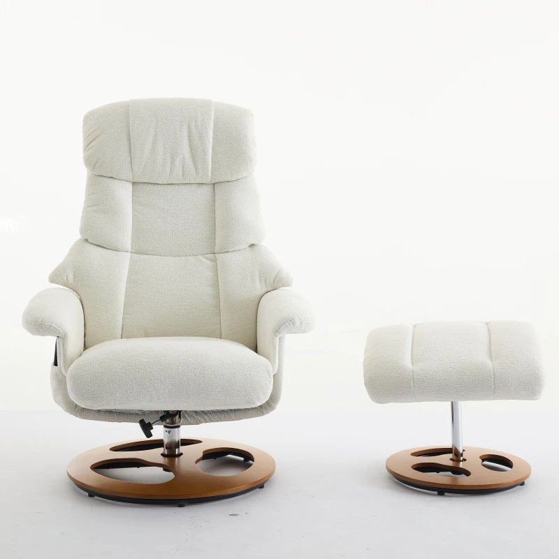 Ergonomic Recliner Chair with Ottoman and Massage, Cozy Swivel Lounge Chair with Heated Seat and 140° Recline, 32'' L x 33" W x 43.5" H, White