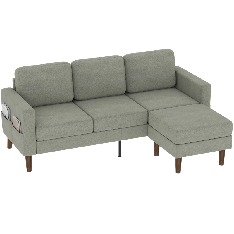HOMCOM 78" Sectional Sofa, Small L Shaped 3-Seater Couch with Ottoman, Thick Cushions, Pocket Springs, Grey