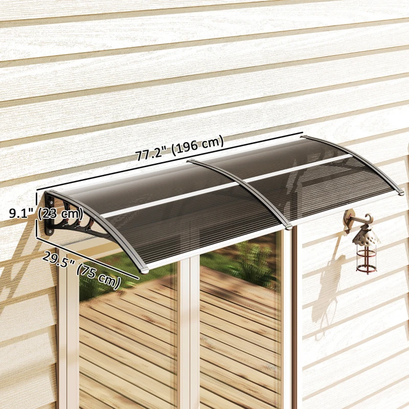 Outsunny Window Awning Door Canopy, 77.2" x 29.5" Modern Polycarbonate Cover with Solid Panel, Black