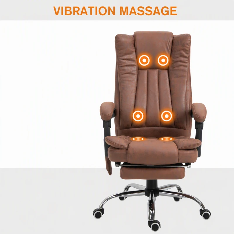 Vinsetto Office Chair 6-point Vibration Massage Chair Micro Fiber Recliner with Retractable Footrest Brown