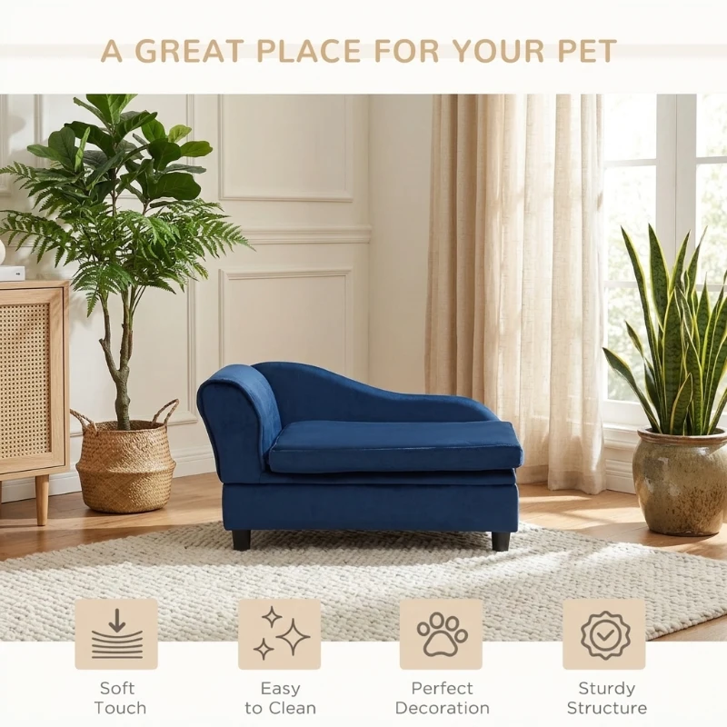 PawHut Pet Sofa Bed, Indoor Couch with Hidden Storage for Cats and Small Dogs, Blue