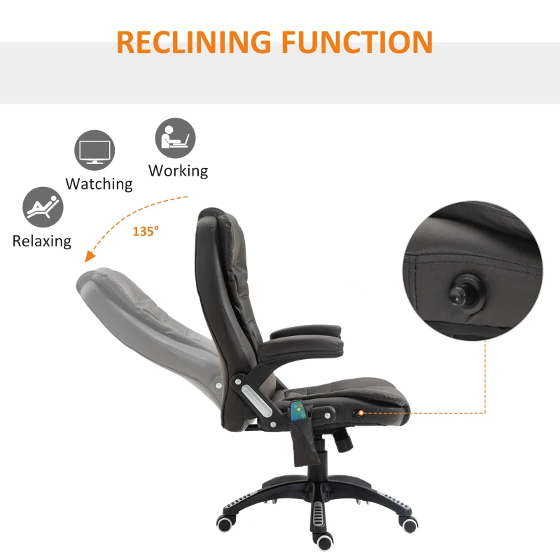 HOMCOM Executive Massage Chairs Heated High Back Reclining Office Chair Swivel Leather Adjustable Vibrating Furniture Black