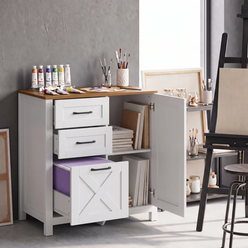 HOMCOM Filing Cabinet with 3 Drawers Printer Stand Adjustable Shelf Door Cabinet White Walnut