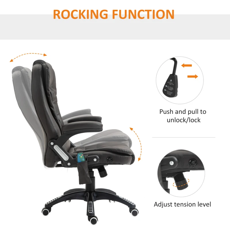 HOMCOM Executive Massage Chairs Heated High Back Reclining Office Chair Swivel Leather Adjustable Vibrating Furniture Black