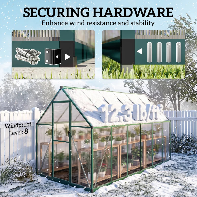 Outsunny Polycarbonate Greenhouse with Swing Door and Two Adjustable Roof Vents, Aluminum Walk-in Greenhouse, 11x6 ft, Dark Green