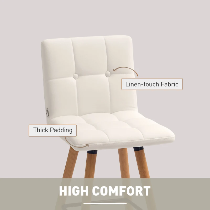 HOMCOM Modern Bar Stools Set of 2, 38" Upholstered Kitchen Island Stool with Solid Wood Legs, White