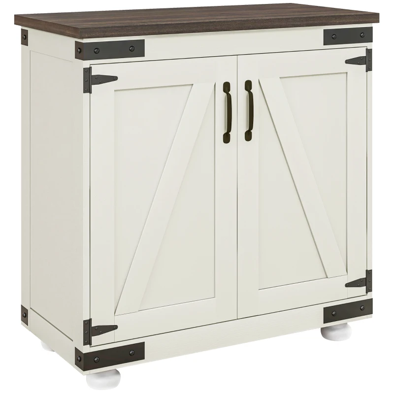 HOMCOM Kitchen Sideboard, Buffet Cabinet with Barn Door and Adjustable Shelf, Distressed White
