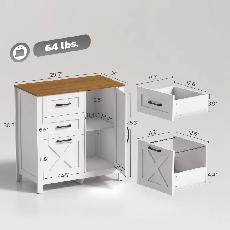 HOMCOM Filing Cabinet with 3 Drawers Printer Stand Adjustable Shelf Door Cabinet White Walnut