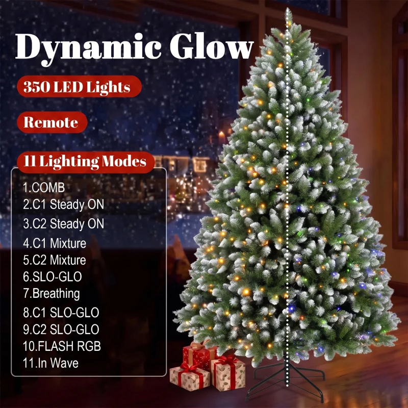 HOMCOM 6ft Pre-lit Artificial Christmas Tree White-Tipped Hinged Full Xmas Tree with 1020 Tips