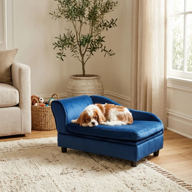 PawHut Pet Sofa Bed, Indoor Couch with Hidden Storage for Cats and Small Dogs, Blue