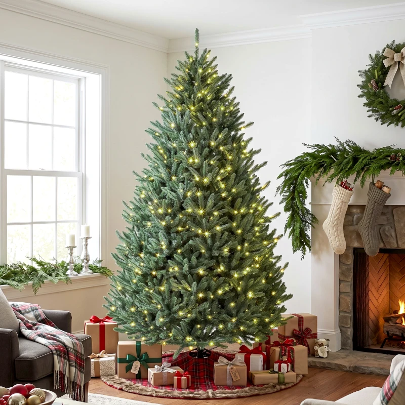 HOMCOM 7.5ft Prelit Christmas Tree, Colorado Blue Spruce, Easy Plug, Hinged Xmas Tree with Warm White & Multi-Color LED Lights
