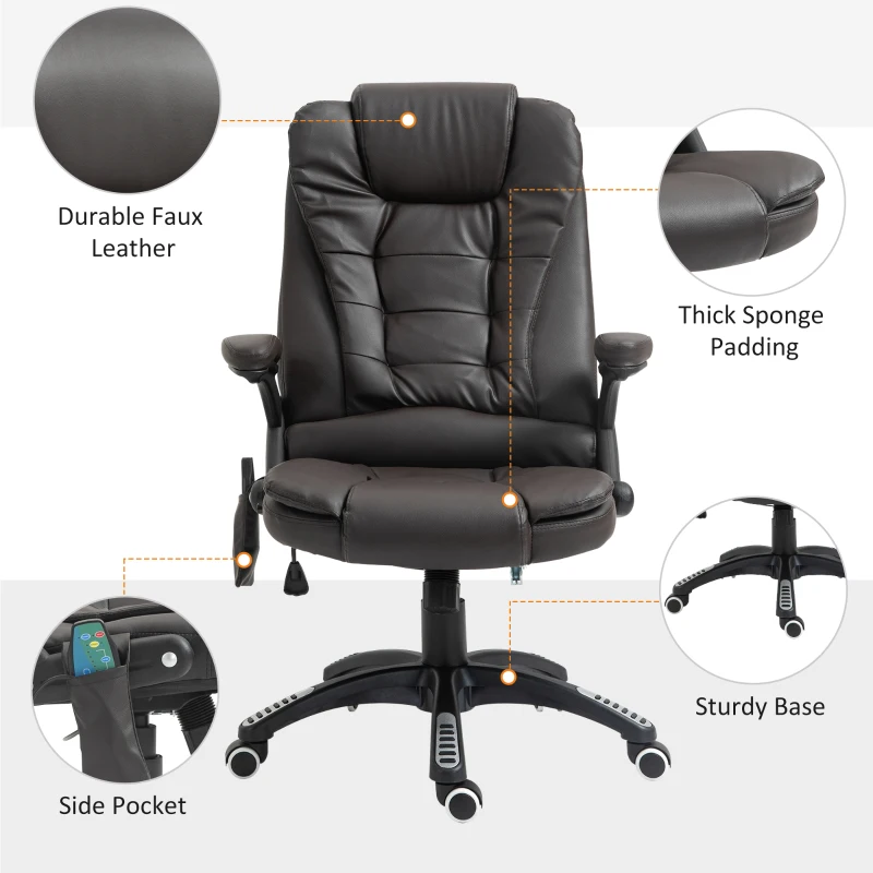 HOMCOM Executive Massage Chairs Heated High Back Reclining Office Chair Swivel Leather Adjustable Vibrating Furniture Black