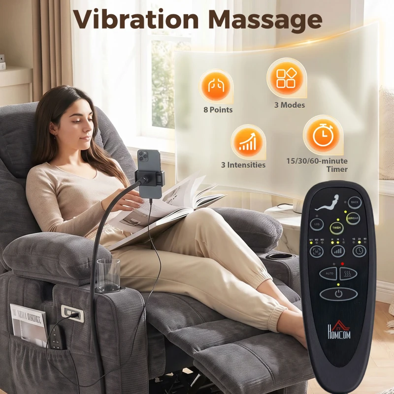 HOMCOM Swivel Rocker Power Recliner Chair with Massage Heat 2D Armrests Adjustable Headrest Phone Holder USB Port, Dark Gray