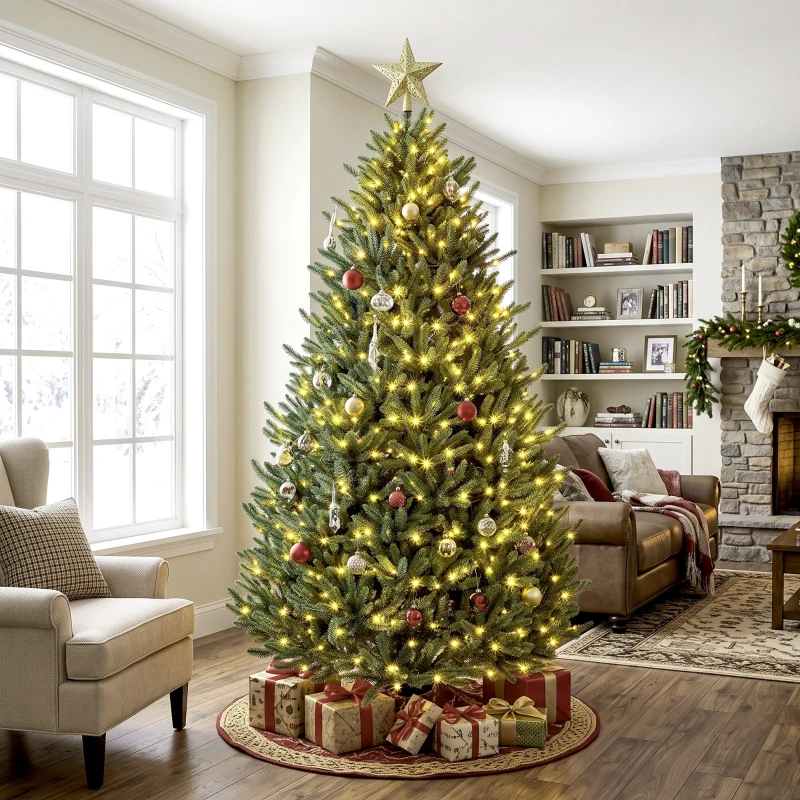HOMCOM 7.5ft Prelit Christmas Tree, Colorado Blue Spruce, Easy Plug, Hinged Xmas Tree with Warm White & Multi-Color LED Lights