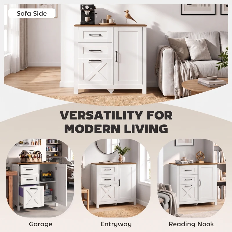 HOMCOM Filing Cabinet with 3 Drawers Printer Stand Adjustable Shelf Door Cabinet White Walnut