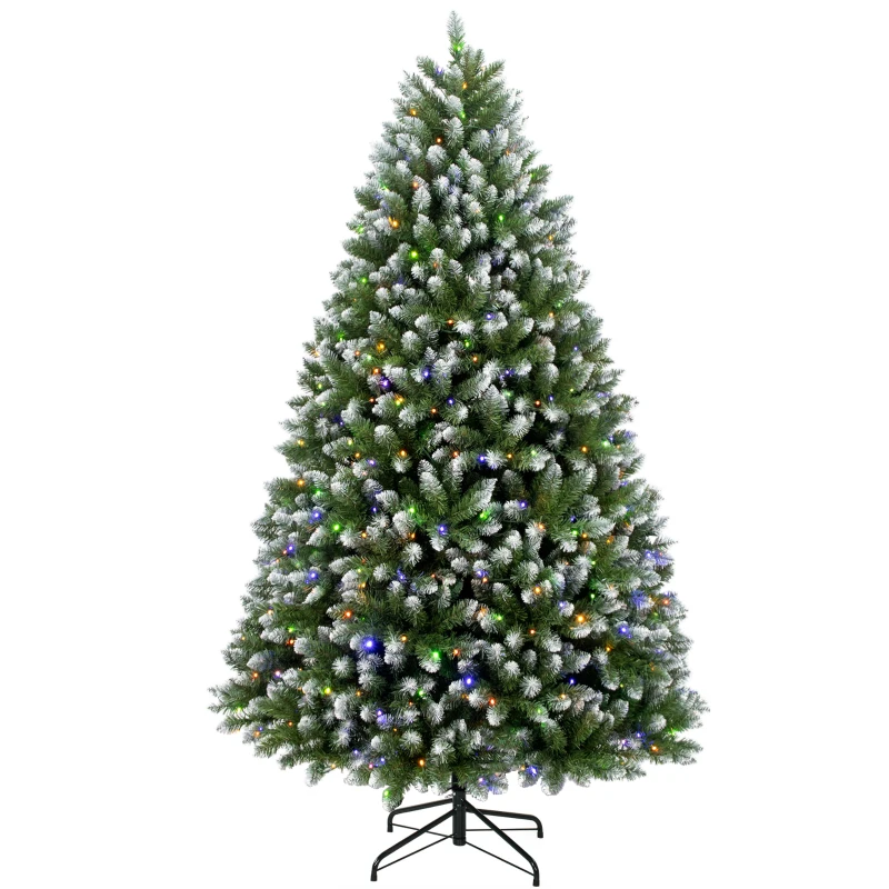 HOMCOM 6ft Pre-lit Artificial Christmas Tree White-Tipped Hinged Full Xmas Tree with 1020 Tips