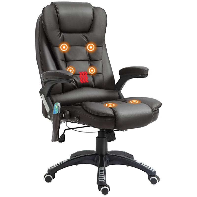 HOMCOM Office Chair Heated Ergonomic Massage Swivel Vibrating High Back Faux Leather Executive Chair Office (Brown)