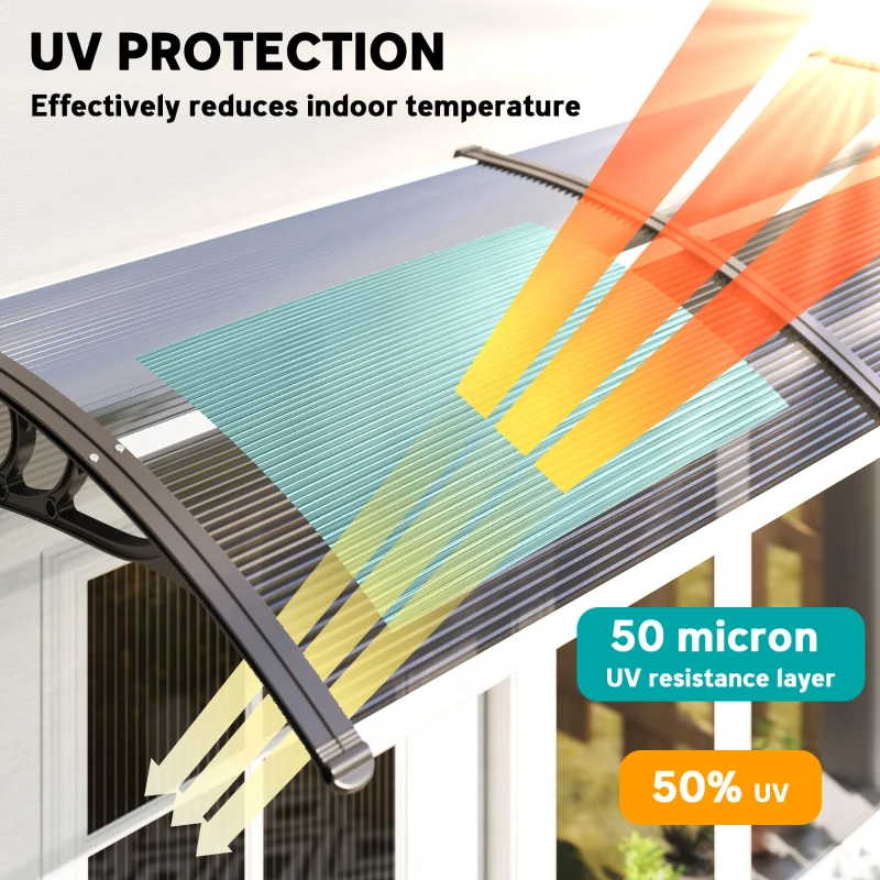 Outsunny Window Awning Door Canopy, 77.2" x 29.5" Modern Polycarbonate Cover with Solid Panel, Black