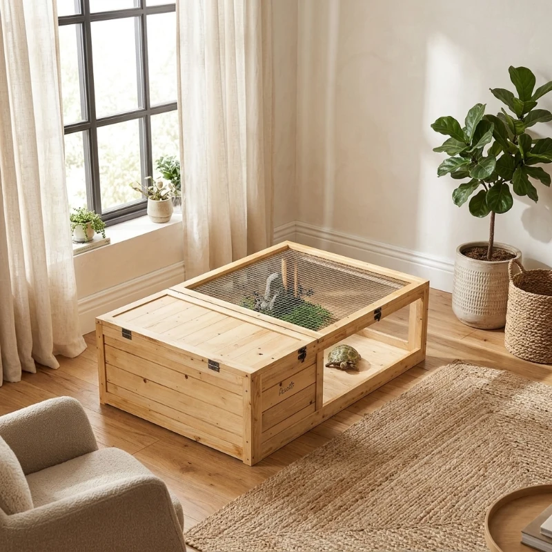 PawHut Wooden Reptile Cage with Top Access for Turtles, Lizards, Snakes, Yellow
