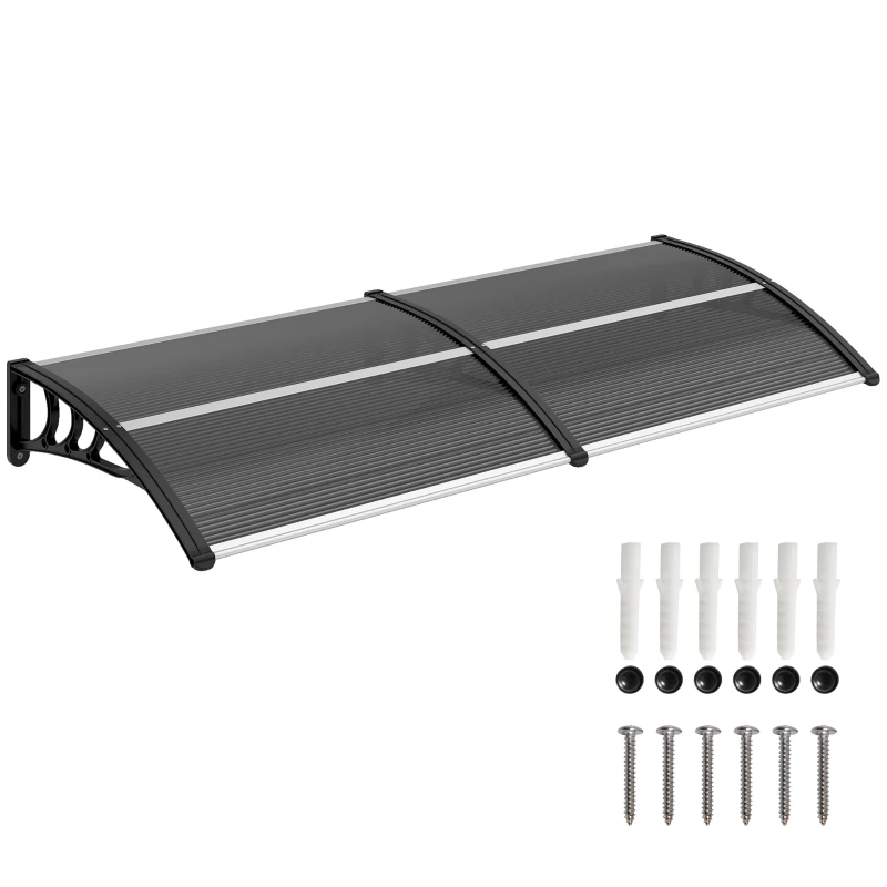 Outsunny Window Awning Door Canopy, 77.2" x 29.5" Modern Polycarbonate Cover with Solid Panel, Black
