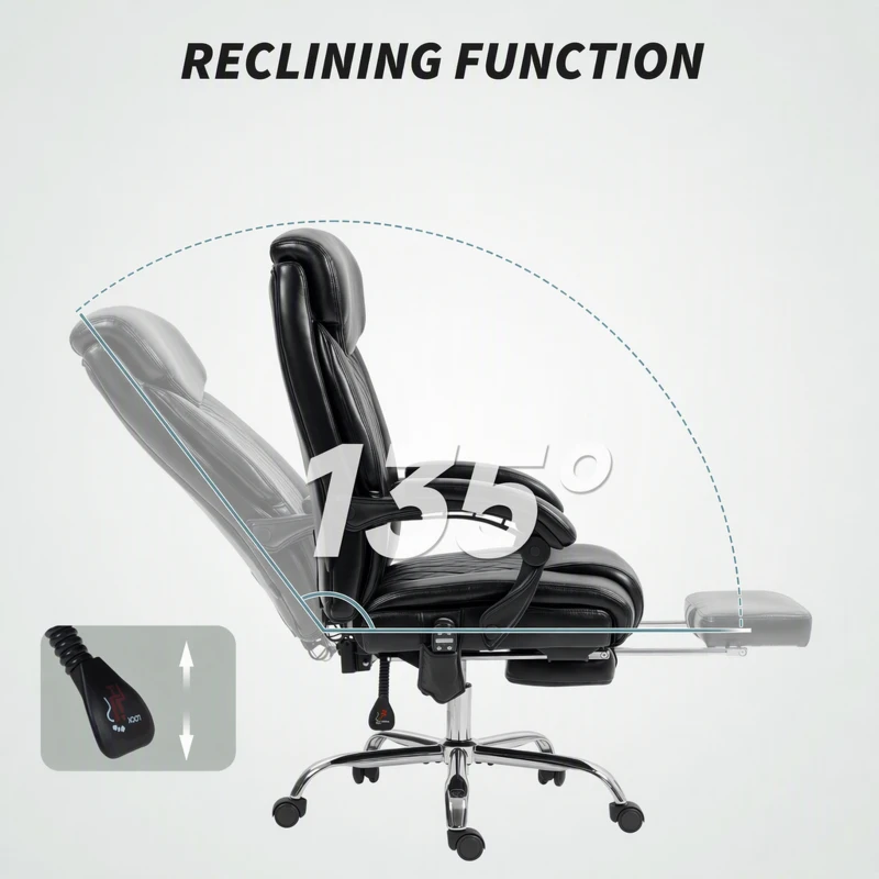 HOMCOM 6 Point Massage Office Chair with Remote, Ergonomic Reclining Computer Desk Chair with Footrest, Side Pocket, Black